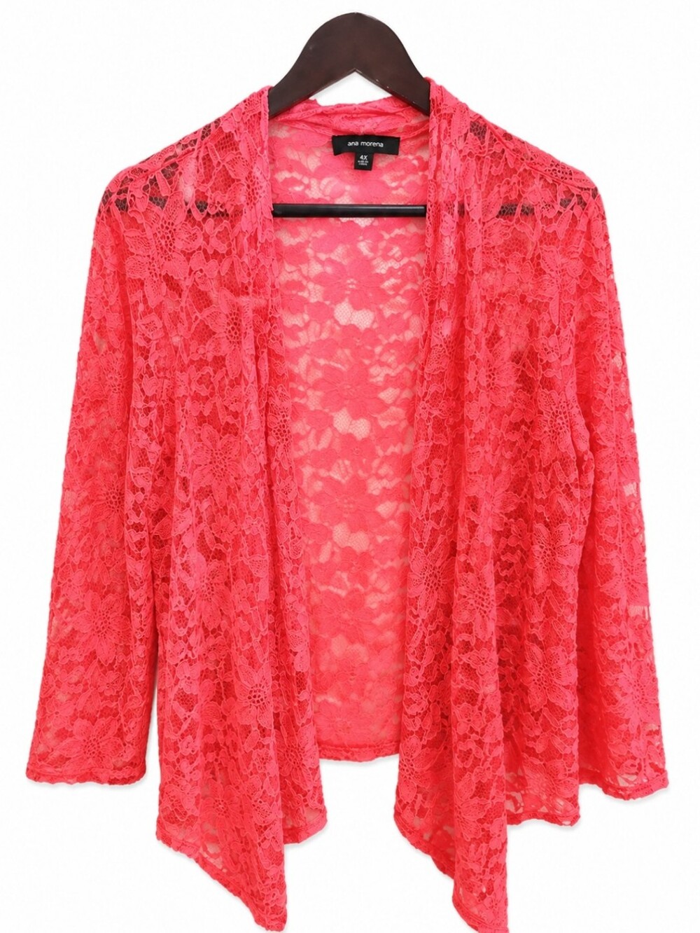 R&M Richards Pink Lace Open Front Waterfall Cardigan Sz Lg